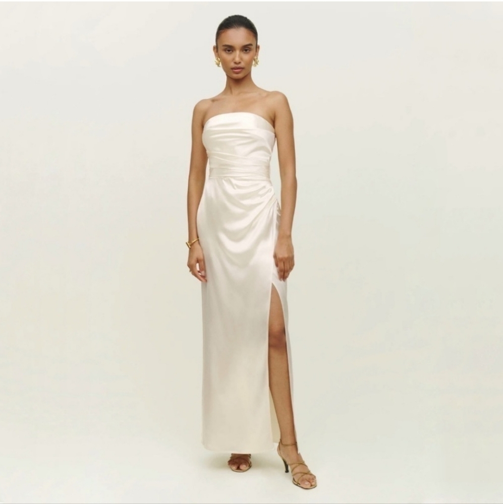 New REFORMATION BARROW WHITE SILK SATIN DRESS IVORY SIZE 8 NWT wedding